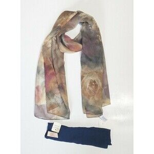 Vintage Scarves NWT 2 pc Basha Semi Sheer Floral Rectangle Scarf & Blue Hanky